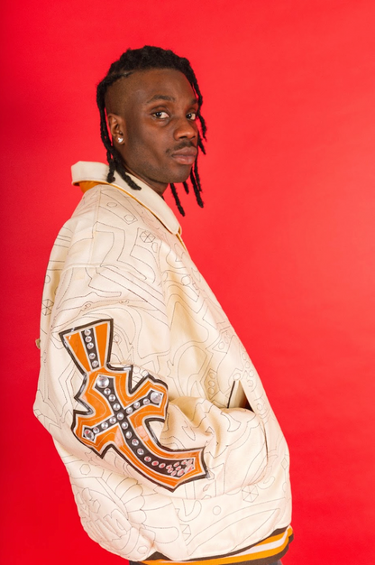 2000's Raw Blue Embellished Contrast Stitch Varsity Bomber Jacket