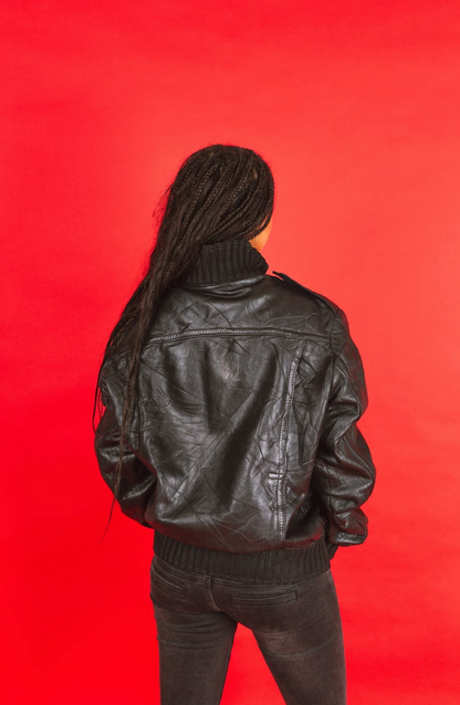 A/W 2001 Gucci Tom Ford Black Leather Ribbed Trim Madonna Jacket