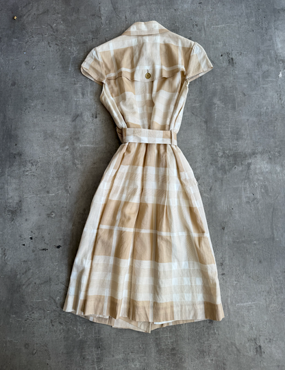 Burberry Beige Nova Check Sleeveless Belted Dress