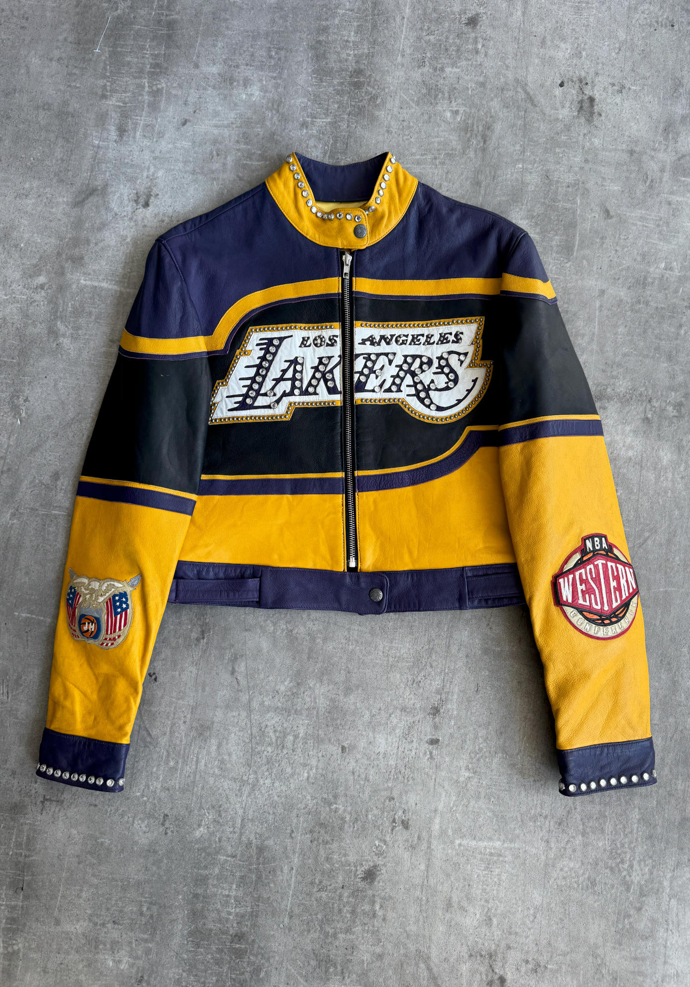 L.A. Lakers Embellished Leather Moto Jacket