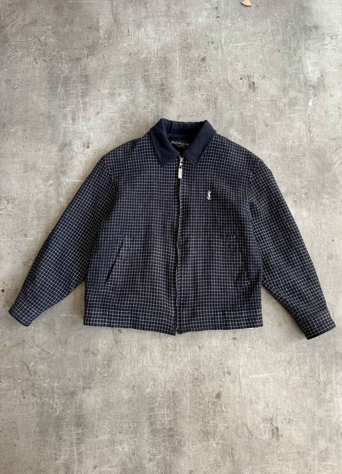 Yves Saint Laurent Navy Check Wool Blouson