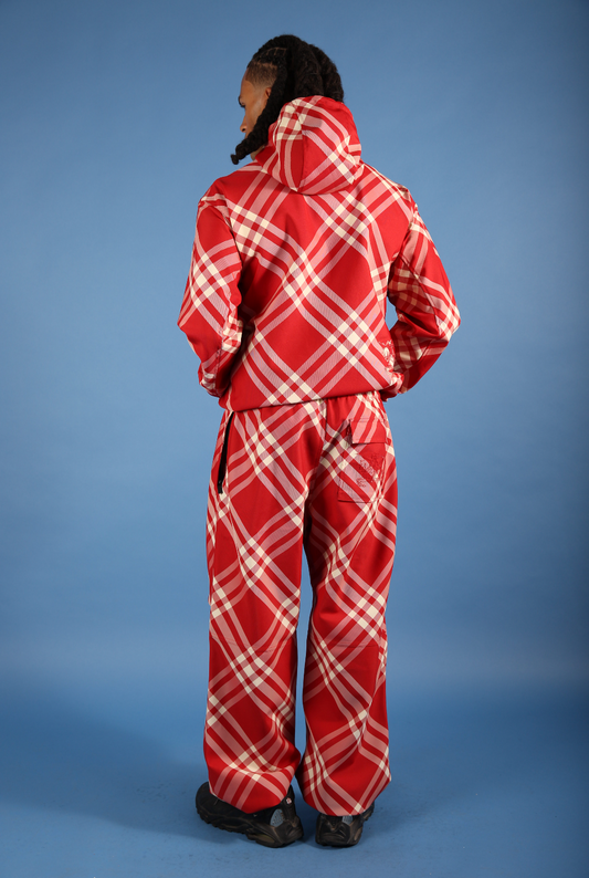 Burberry Red Nova Check Nylon Cargo Trousers. FA : 276