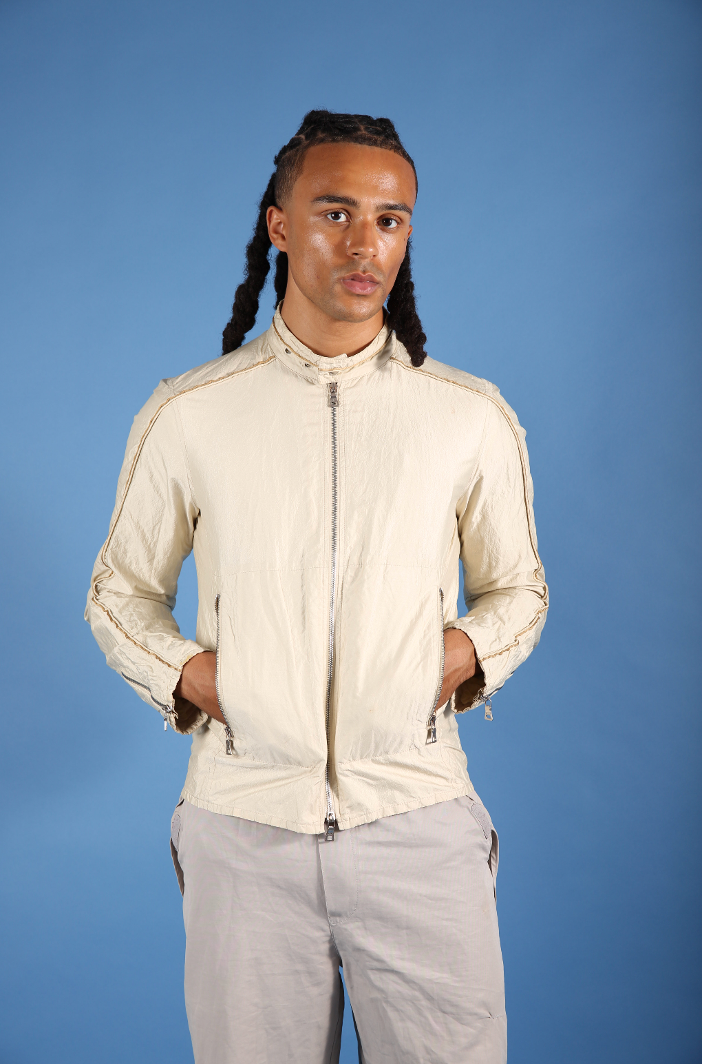 Prada Cream Double Zip Moto Jacket