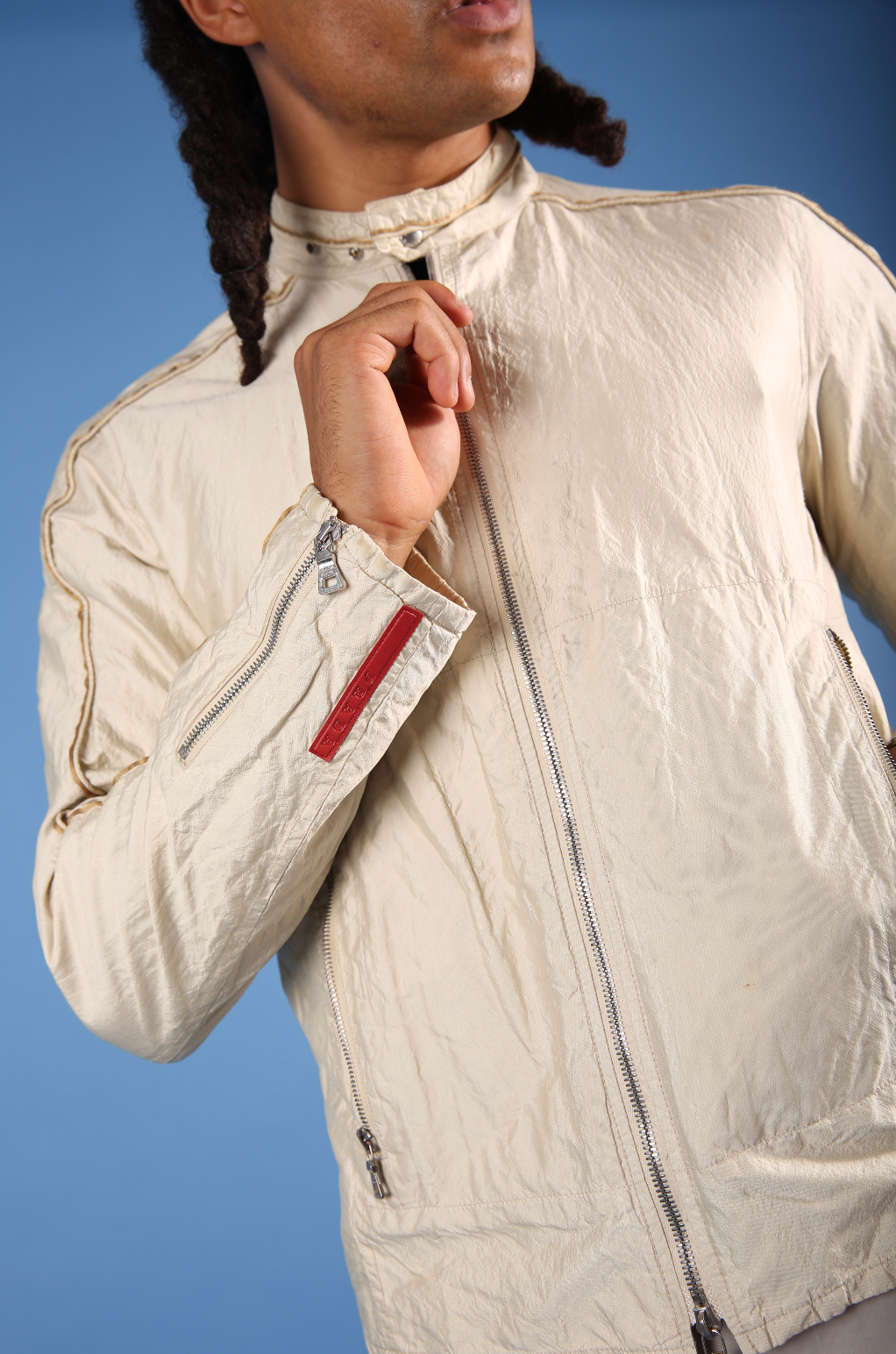 Prada Cream Double Zip Moto Jacket