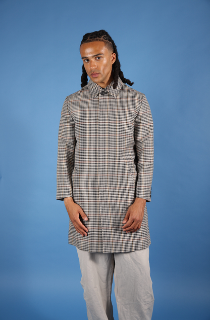 2020 Prada Plaid Houndstooth Impermeable Virgin Wool Car Coat (WW683)