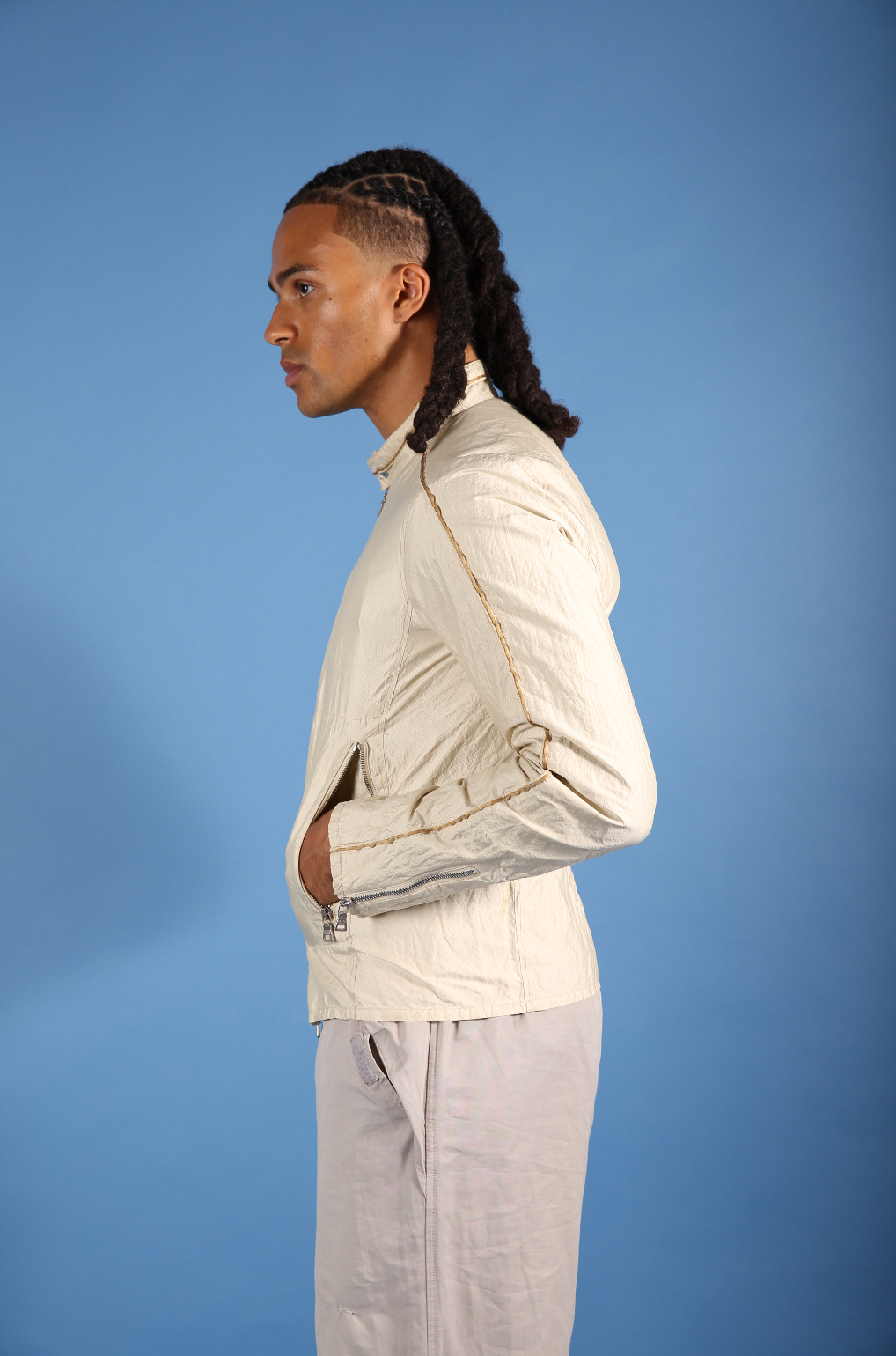 Prada Cream Double Zip Moto Jacket