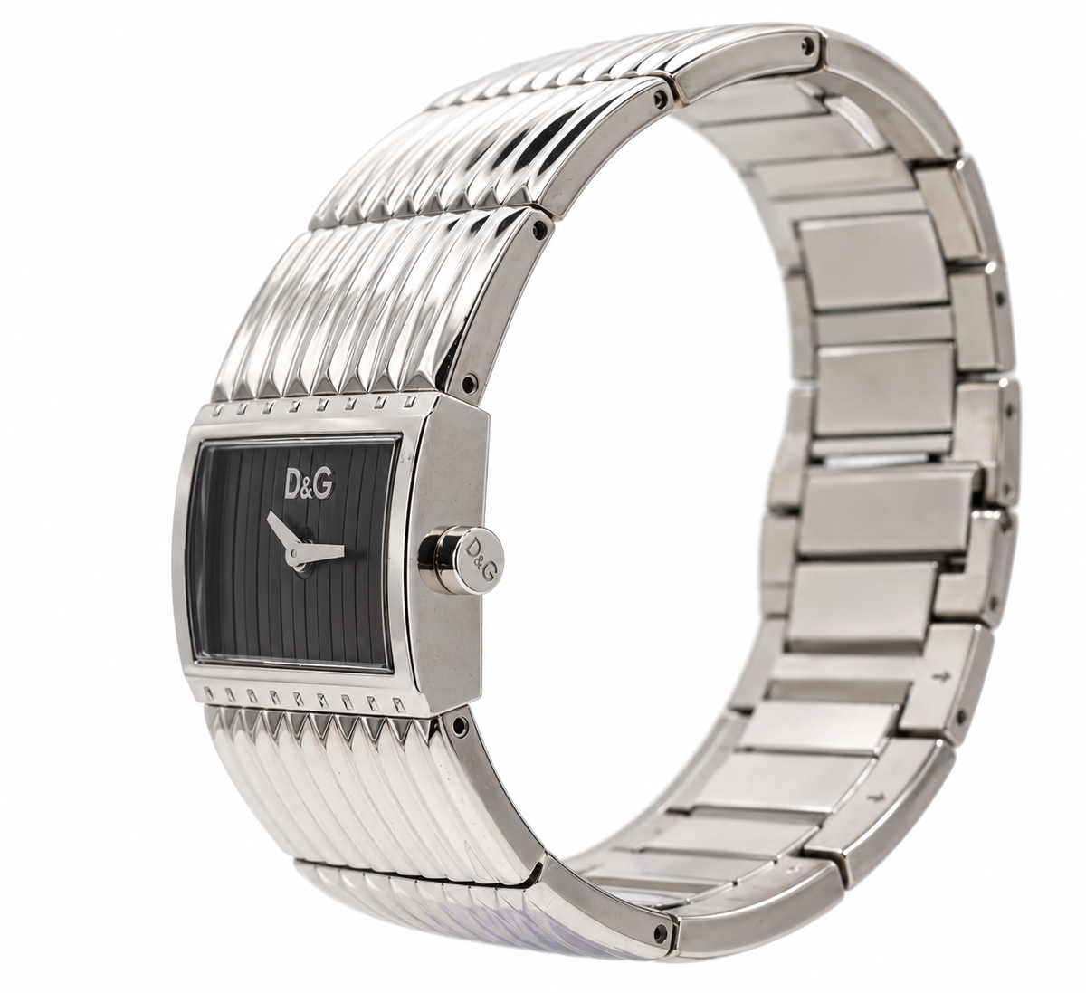 2000s D&G Grey Striped Dial Integrated Stainless Steel Bracelet Watch(1311-DG-L). LWM864
