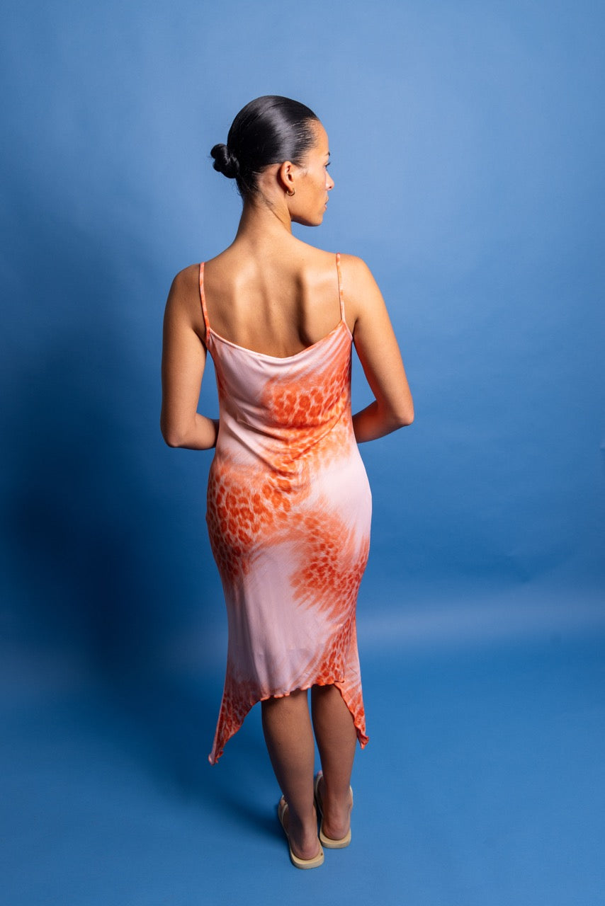 1990's Roberto Cavalli Lettuce Hem Print Dress