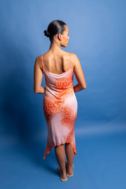 1990's Roberto Cavalli Lettuce Hem Print Dress