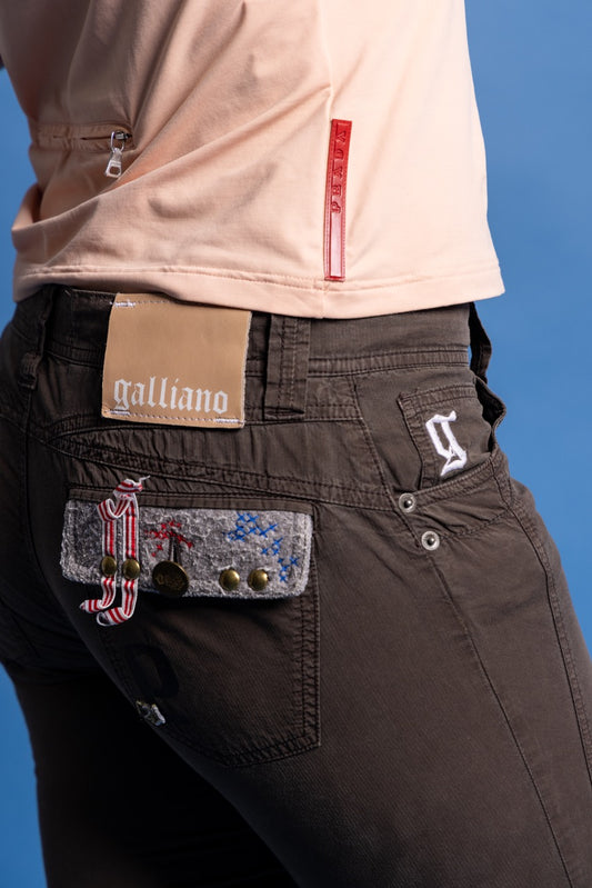 John Galliano Dark Olive Felted Pocket Capris