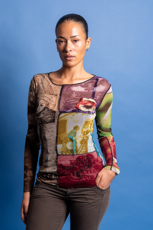 1990s Jean Paul Gaultier 3D Collage Mesh Top