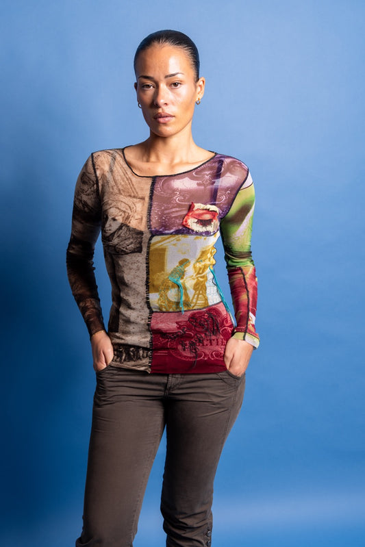 1990s Jean Paul Gaultier 3D Collage Mesh Top