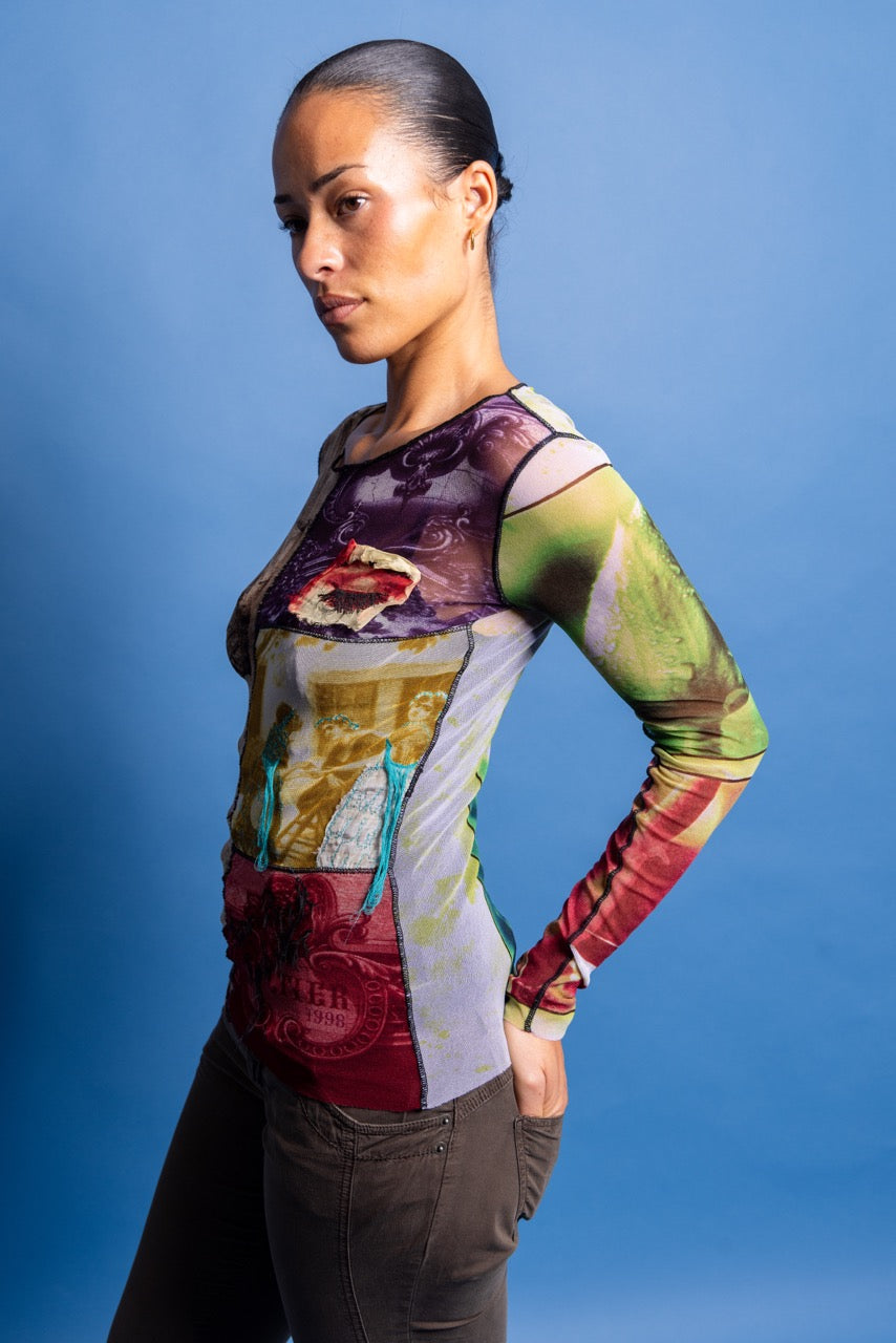1990s Jean Paul Gaultier 3D Collage Mesh Top