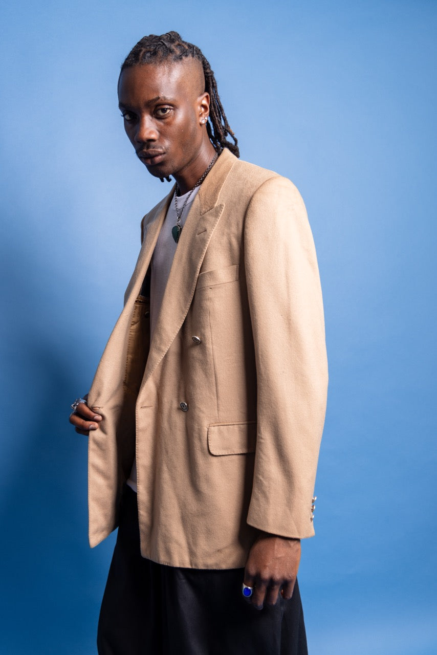 1980s Christian Dior Camel Cashmere Double Breasted Blazer