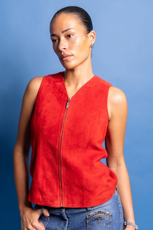 Deadstock Versace Versus Red Pelle Suede Rib Knit Waistcoat