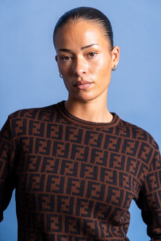 1990's Fendi Monogram Brown Double Face Wool Sweater (Sold As Seen)