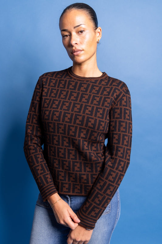 1990's Fendi Monogram Brown Double Face Wool Sweater (Sold As Seen)