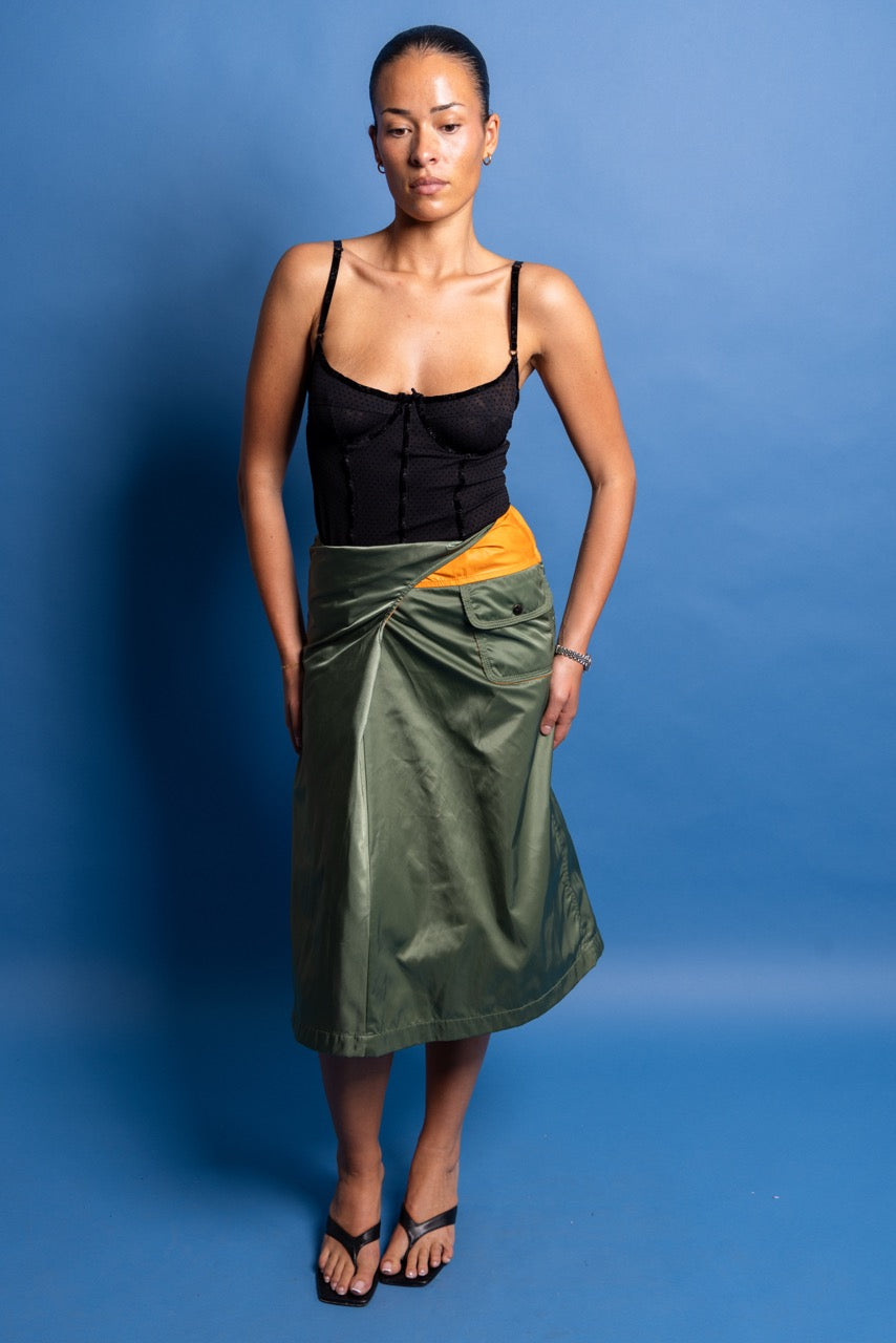 S/S 2001 Junya Watanabe x Comme Des Garçons Khaki Poly Midi Skirt SC: 5782