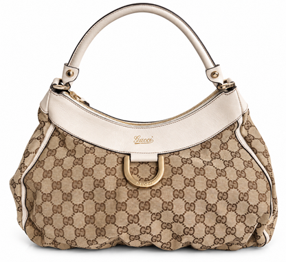 Gucci GG Canvas White Trim Abbey D-Ring Hobo Bag