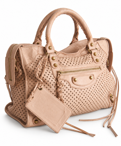 Balenciaga Cream Meshed Leather City Bag. SC:5782