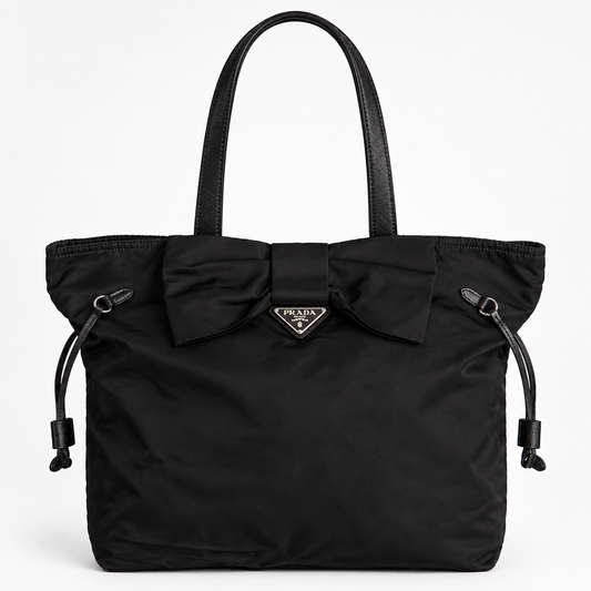 Prada Tessuto Tassled Nylon Black Tote Bag