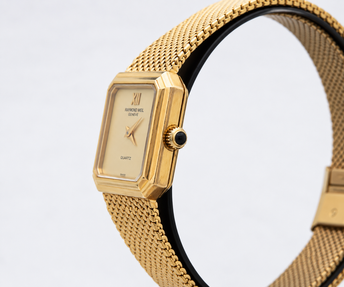 1980s Raymond Weil 9522 Champagne Dial Gold-Tone Mesh Bracelet Watch(754-RAY-L). LWM864