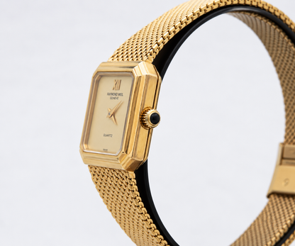 1980s Raymond Weil 9522 Champagne Dial Gold-Tone Mesh Bracelet Watch(754-RAY-L). LWM864